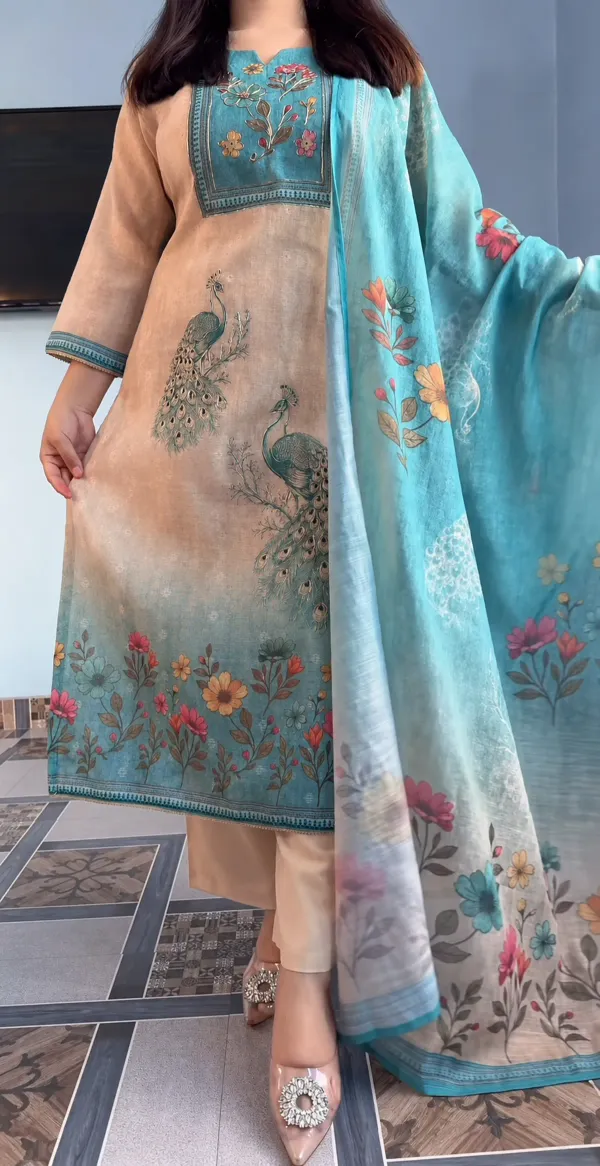 Beige_Cotton_Printed_Kurta_Set_with_Turquoise_Floral_Dupatta_(3-Piece)