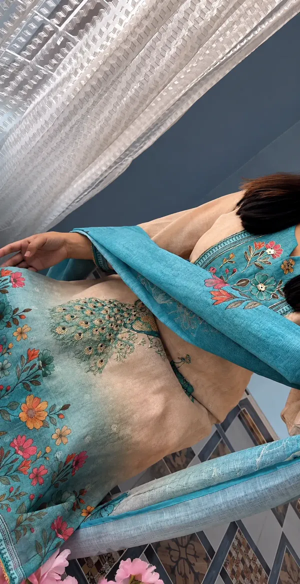 Beige_Cotton_Printed_Kurta_Set_with_Turquoise_Floral_Dupatta_(3-Piece)