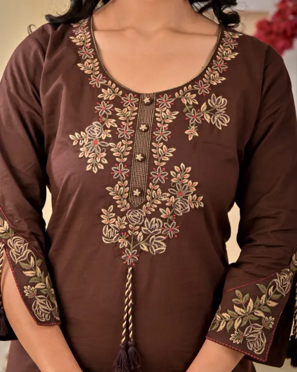 Cocoa_Brown_Embroidered_Cotton_Kurta_Set_with_Dupatta_|_Elegant_Women's_Ethnic_Wear