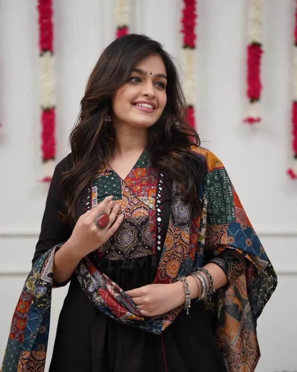 Midnight_Black_Printed_Anarkali_Kurta_Set_with_Designer_Patchwork_Dupatta_|_Women's_Ethnic_Cotton_Blend_3-Piece_Suit_Set