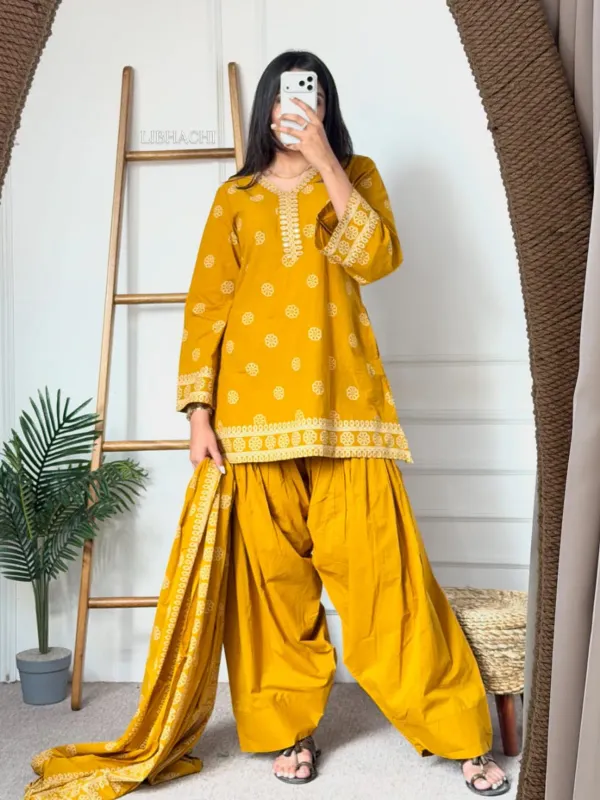 Mustard_Yellow_Hand_Block_Printed_Cotton_Kurta_Set_with_Palazzo_&_Dupatta_|_Ethnic_3-Piece_Suit_Set