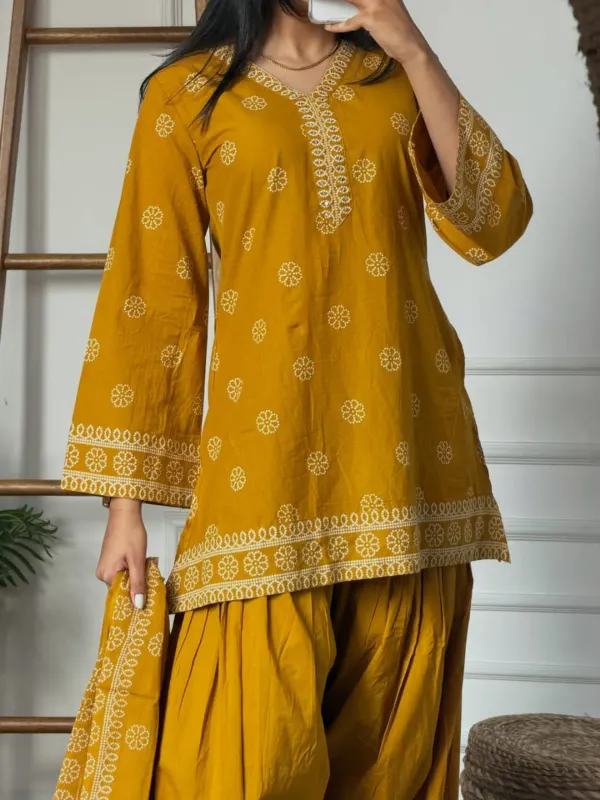 Mustard_Yellow_Hand_Block_Printed_Cotton_Kurta_Set_with_Palazzo_&_Dupatta_|_Ethnic_3-Piece_Suit_Set