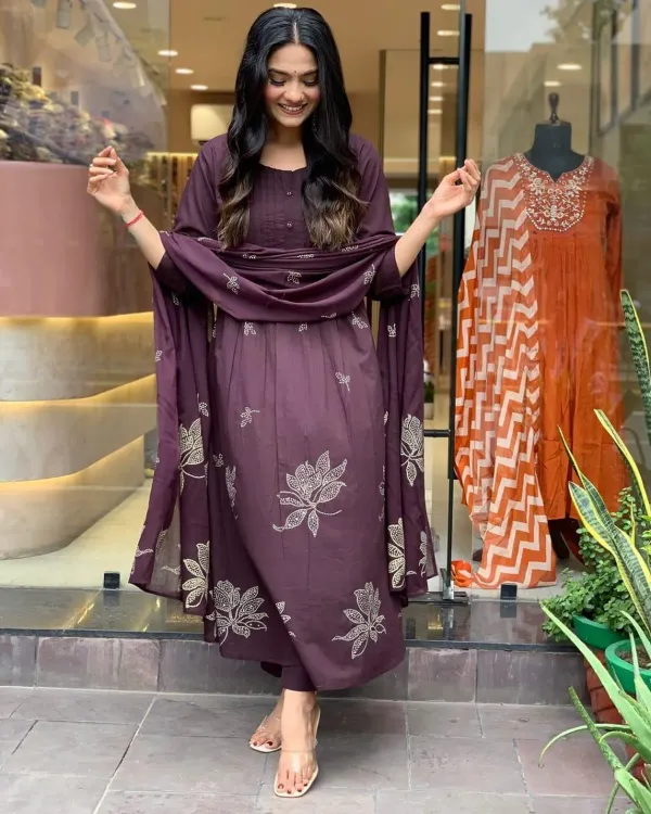 Plum_Purple_Hand_Block_Printed_Cotton_Anarkali_Kurta_Set_with_Dupatta_|_Ethnic_3-Piece_Suit_Set