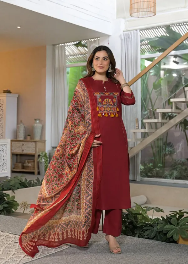 Royal_Maroon_Embroidered_Kurta_Set_with_Printed_Dupatta_|_Women's_Ethnic_Straight_Suit_Set