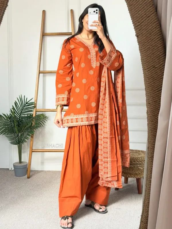 Rust_Orange_Hand_Block_Printed_Cotton_Kurta_Set_with_Palazzo_&_Dupatta_|_Ethnic_3-Piece_Suit_Set