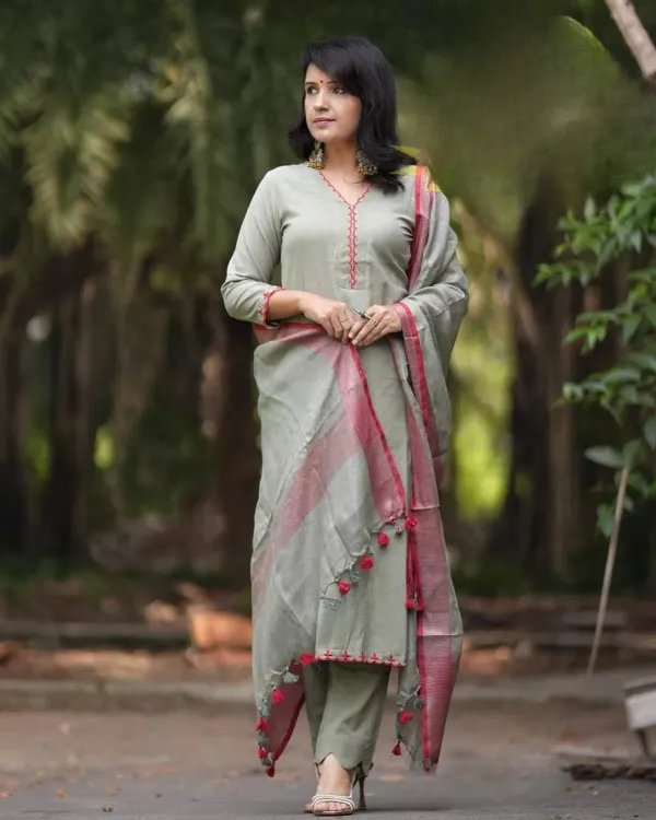 Sage_Grey_Cotton_Kurta_Set_with_Contrast_Red_Border_Dupatta_|_Straight_Fit_Ethnic_Wear_for_Women
