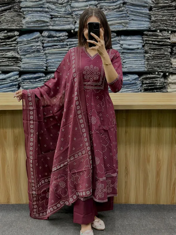 Wine_Maroon_Printed_Anarkali_Kurta_Palazzo_Set_with_Matching_Dupatta