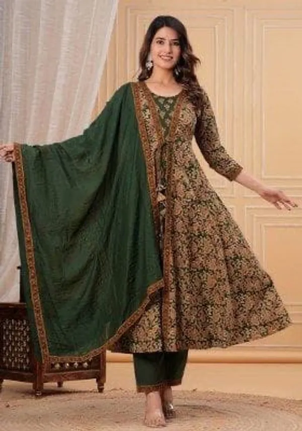 Women's_Dark_Green_Floral_Printed_Anarkali_Kurta_Set_with_Dupatta