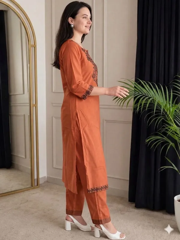 Women's_Rust_Orange_Cotton_Embroidered_Kurta_Set_with_Straight_Pants_|_Ethnic_Casual_Wear