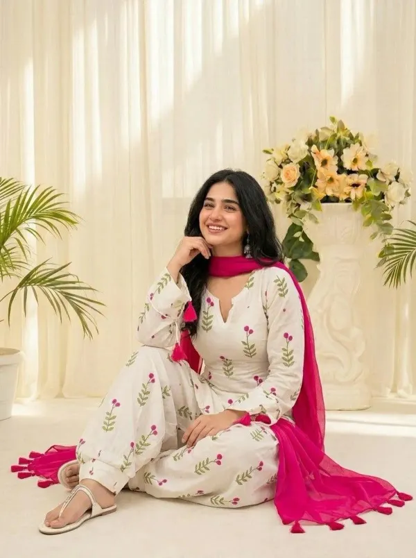 Women's_White_Floral_Printed_Cotton_Kurta_&_Patiala_Pant_Set_with_Fuchsia_Pink_Dupatta_|_Ethnic_3-Piece_Suit_Set