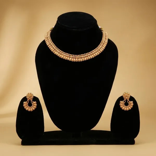 Traditional_Gold_Toned_Beaded_Choker_Necklace_Set_With_Matching_Earrings