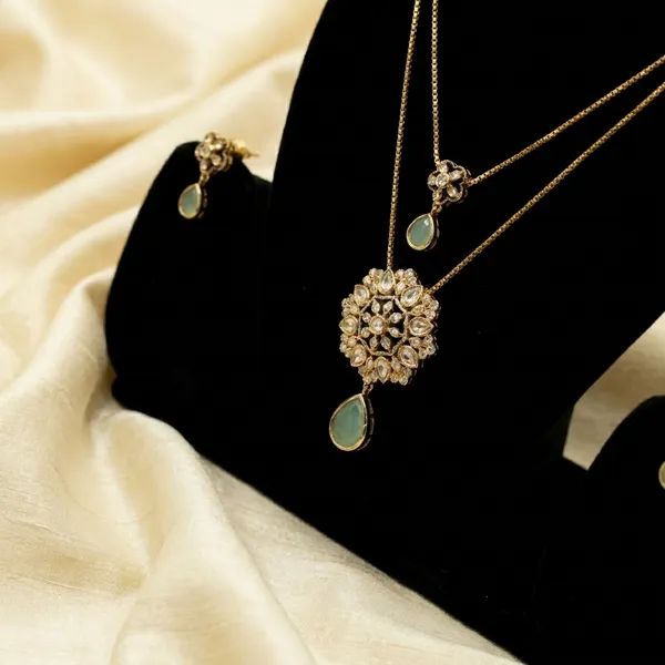 Antique_Gold_Floral_Statement_Body_Chain_Necklace_With_Green_Stone_Accents