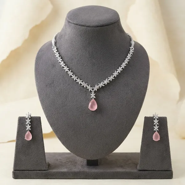 Elegant_Silver_Tone_Crystal_Necklace_With_Pink_Pendant