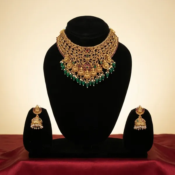 Traditional_Gold_Tone_Statement_Necklace_With_Multicolor_Stones