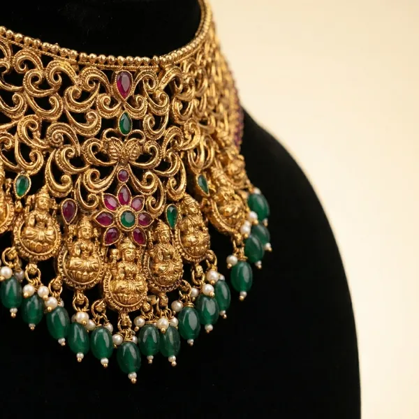 Traditional_Gold_Tone_Statement_Necklace_With_Multicolor_Stones