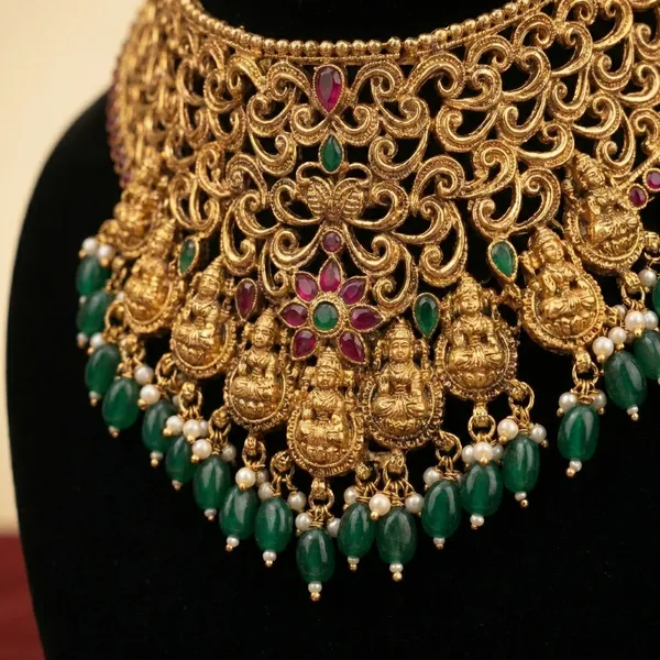 Traditional_Gold_Tone_Statement_Necklace_With_Multicolor_Stones