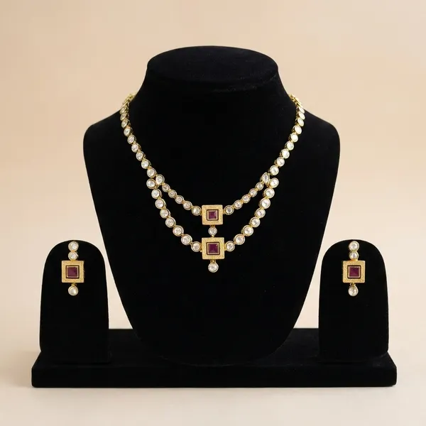 Multicolor_Elegant_Necklace_With_Square_Stone_Earrings_Pendant