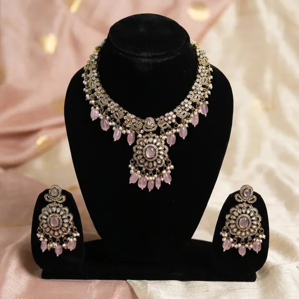 Antique_Gold_Crescent_Necklace_Set_With_Pink_Stone_Embellishments