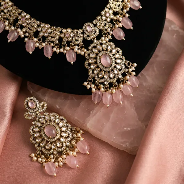 Antique_Gold_Crescent_Necklace_Set_With_Pink_Stone_Embellishments