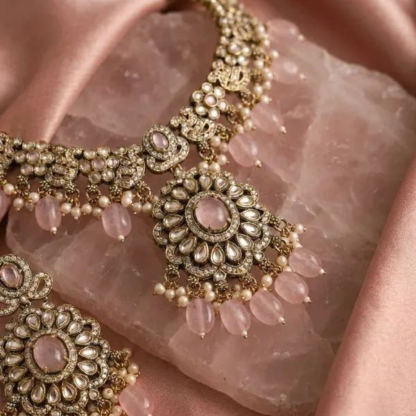 Antique_Gold_Crescent_Necklace_Set_With_Pink_Stone_Embellishments