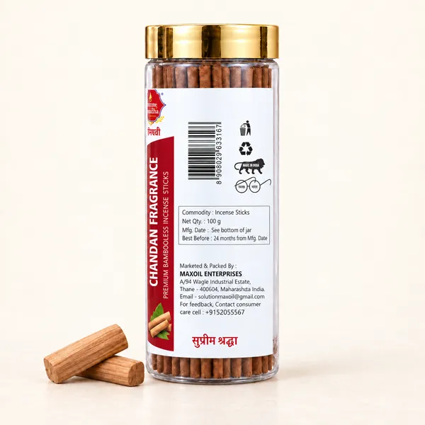 135_Sticks_Pack_Of_3_Chandan_Fragrance_-_Pure_Sandalwood_Bambooless_Incense_Sticks_include_stand.