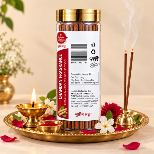 135_Sticks_Pack_Of_3_Chandan_Fragrance_-_Pure_Sandalwood_Bambooless_Incense_Sticks_include_stand.