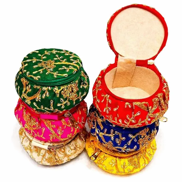 Embroidered_Silk_Jewelry_Storage_Box_Round_Zip_Pouch_With_Traditional_Design