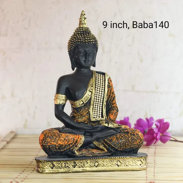 9Inch_Golden_Black_Buddha_Statue_Meditating_Pose_With_Decorative_Robes