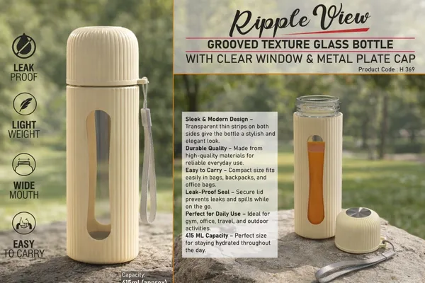 Ripple_View_Grooved_Texture_Glass_Water_Bottle_With_Clear_Window_&_Metal_Plate_Cap