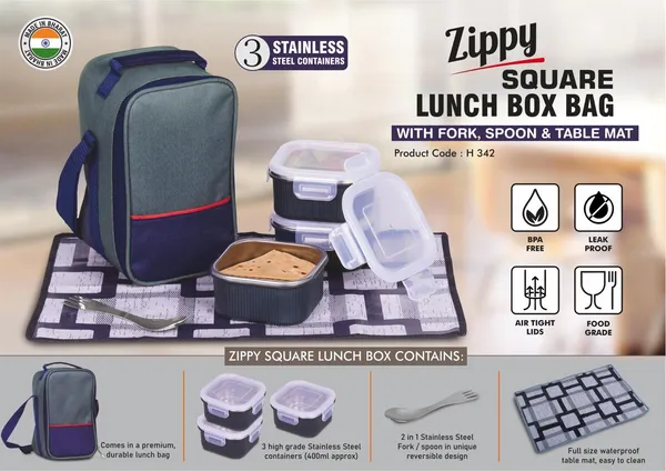 Zippy_Square_Lunch_Box_Bag_With_3_Stainless_Steel_Containers_Fork_Spoon_&_Table_Mat