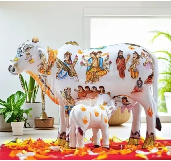 Decorative_Cow_And_Calf_Figurine_Set_Hindu_Religious_Idol_With_HandPainted_Deities