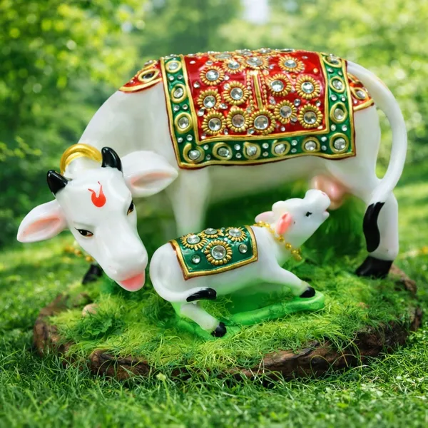 Decorative_Kamdhenu_Cow_And_Calf_Figurine_With_Jeweled_Saddle