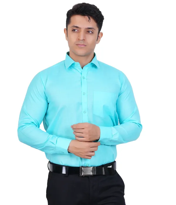 Turquoise_Blue_Cotton_Shirt_For_Men
