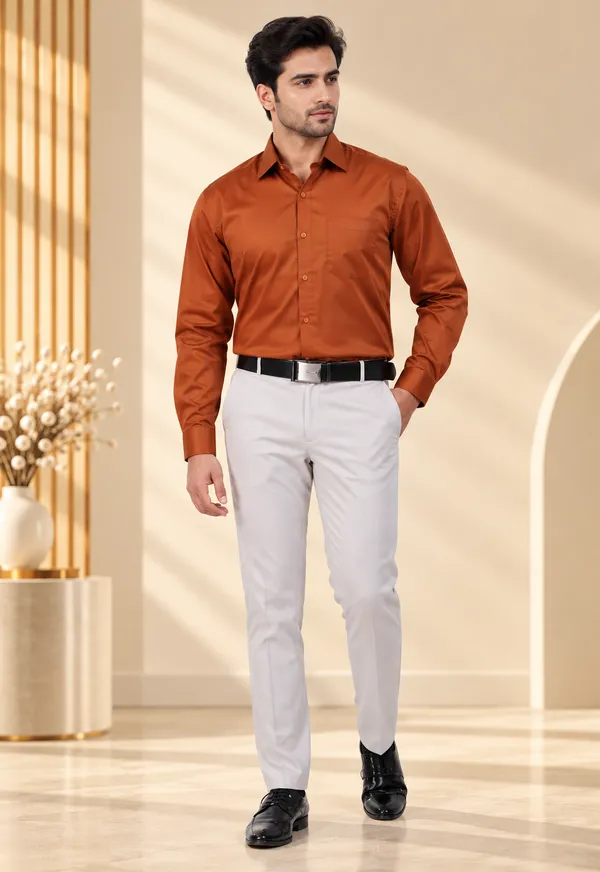 Rust_Orange_Satin_Cotton_Shirt_For_Men
