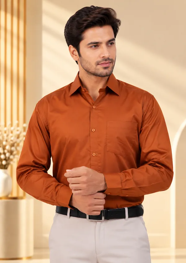 Rust_Orange_Satin_Cotton_Shirt_For_Men
