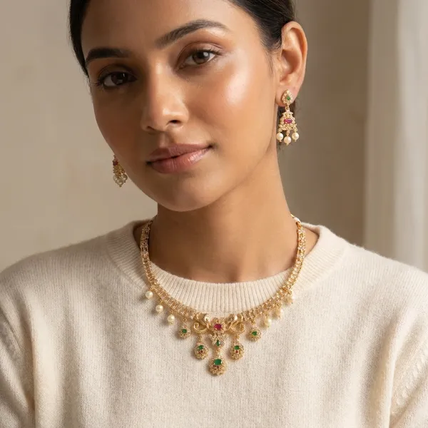 Ruby_Green_Elegant_Pearl_And_Stone_Necklace_Set_With_Matching_Earrings