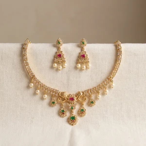 Ruby_Green_Elegant_Pearl_And_Stone_Necklace_Set_With_Matching_Earrings