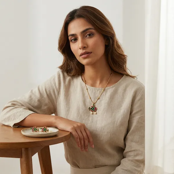 Gold_Ethnic_Pearl_Drop_Fish_Pendant_Necklace_With_Matching_Earrings