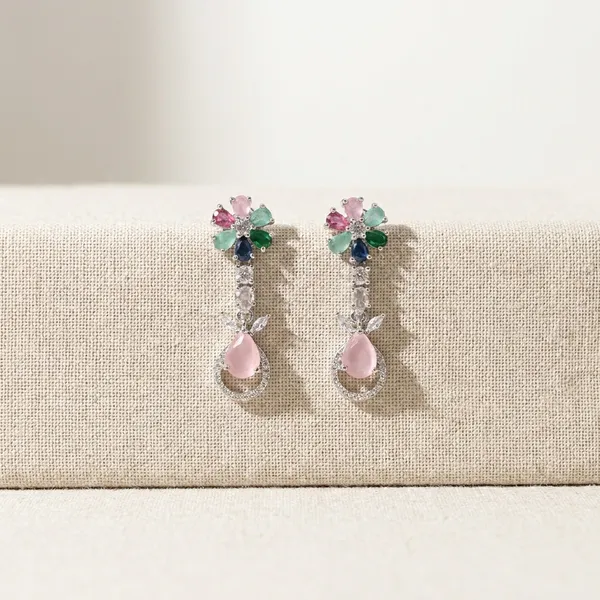 Multicolor_Elegant_Stone_Drop_Earrings_With_Pink_Pearl_Accent