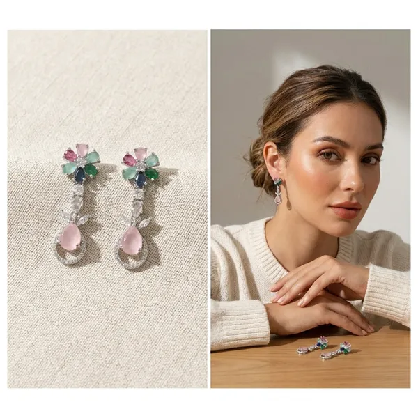Multicolor_Elegant_Stone_Drop_Earrings_With_Pink_Pearl_Accent