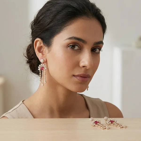 Maroon_Stone_Elegant_Drop_Earrings_With_Crystal_Dangles