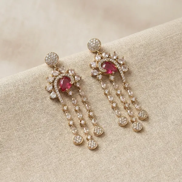 Maroon_Stone_Elegant_Drop_Earrings_With_Crystal_Dangles