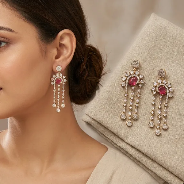 Maroon_Stone_Elegant_Drop_Earrings_With_Crystal_Dangles