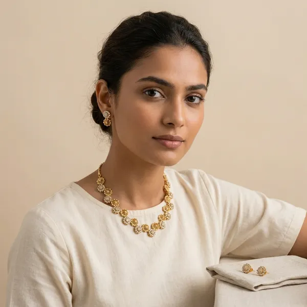Gold_Toned_Elegant_Floral_Crystal_Necklace_And_Earrings_Set