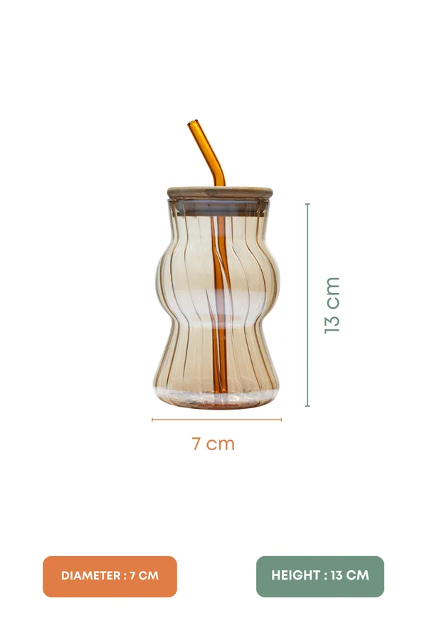 Amber_Wave_Glass_Tumbler_With_Wooden_Lid_Glass_Straw_Set_Of_2_480Ml