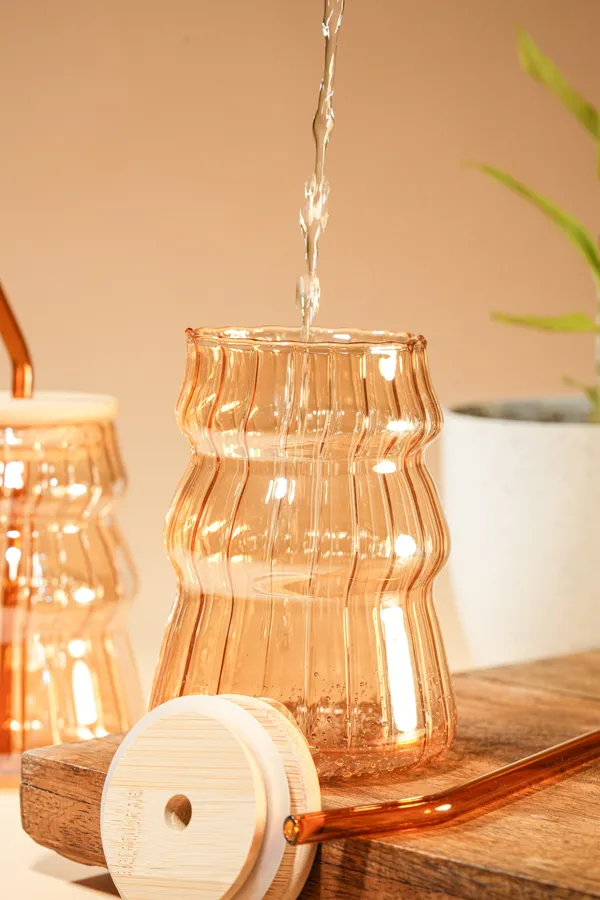 Amber_Ripple_Glass_Tumbler_With_Wooden_Lid_Glass_Straw_Set_Of_2_480Ml