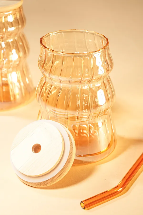 Amber_Ripple_Glass_Tumbler_With_Wooden_Lid_Glass_Straw_Set_Of_2_480Ml