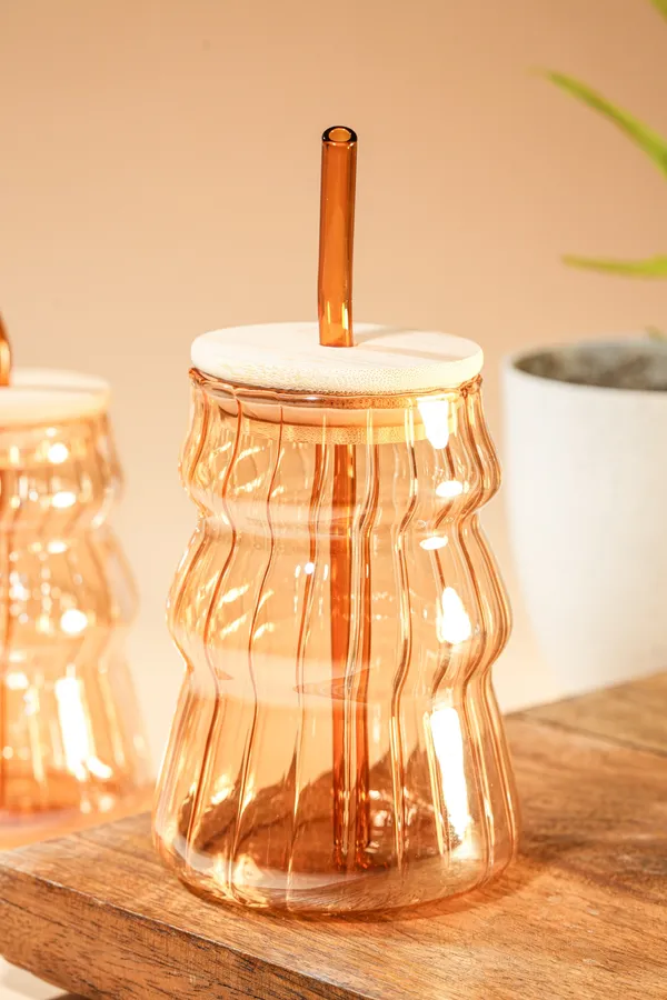 Amber_Ripple_Glass_Tumbler_With_Wooden_Lid_Glass_Straw_Set_Of_2_480Ml
