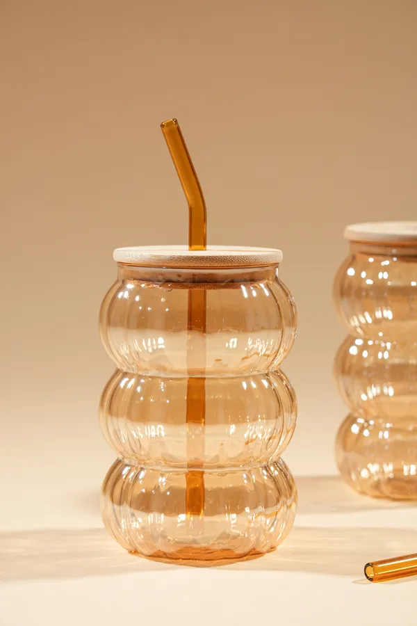 Amber_Hive_2_0_Glass_Tumbler_With_Wooden_Lid_Glass_Straw_Set_Of_2_600Ml