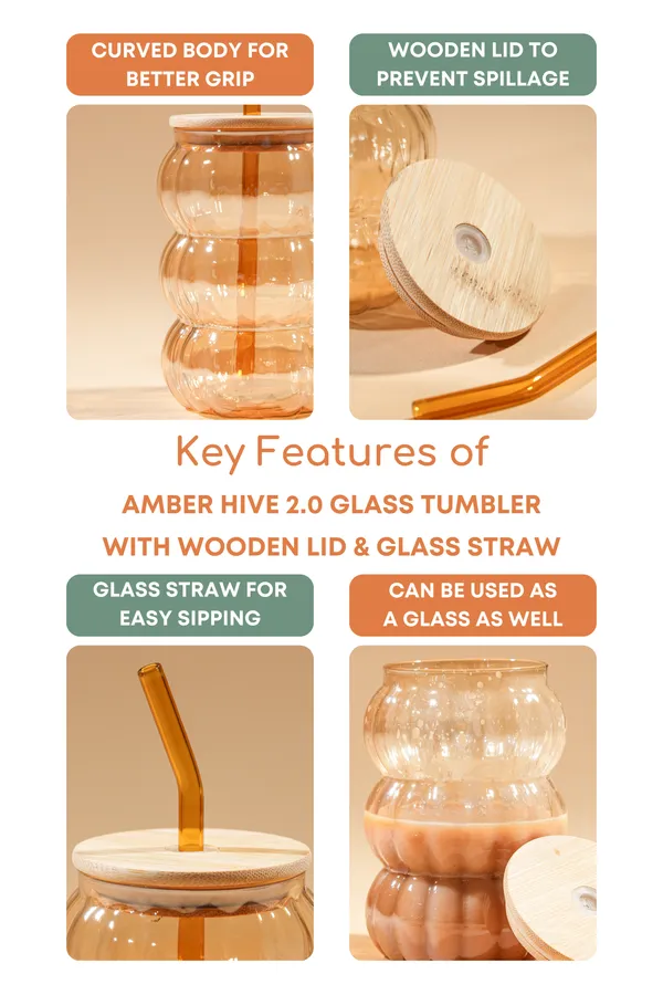 Amber_Hive_2_0_Glass_Tumbler_With_Wooden_Lid_Glass_Straw_Set_Of_2_600Ml